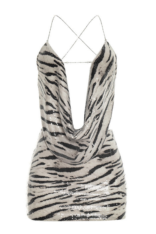 Draped Sequin Animal Print Skirt Set