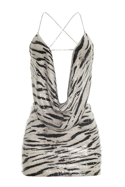 Draped Sequin Animal Print Skirt Set