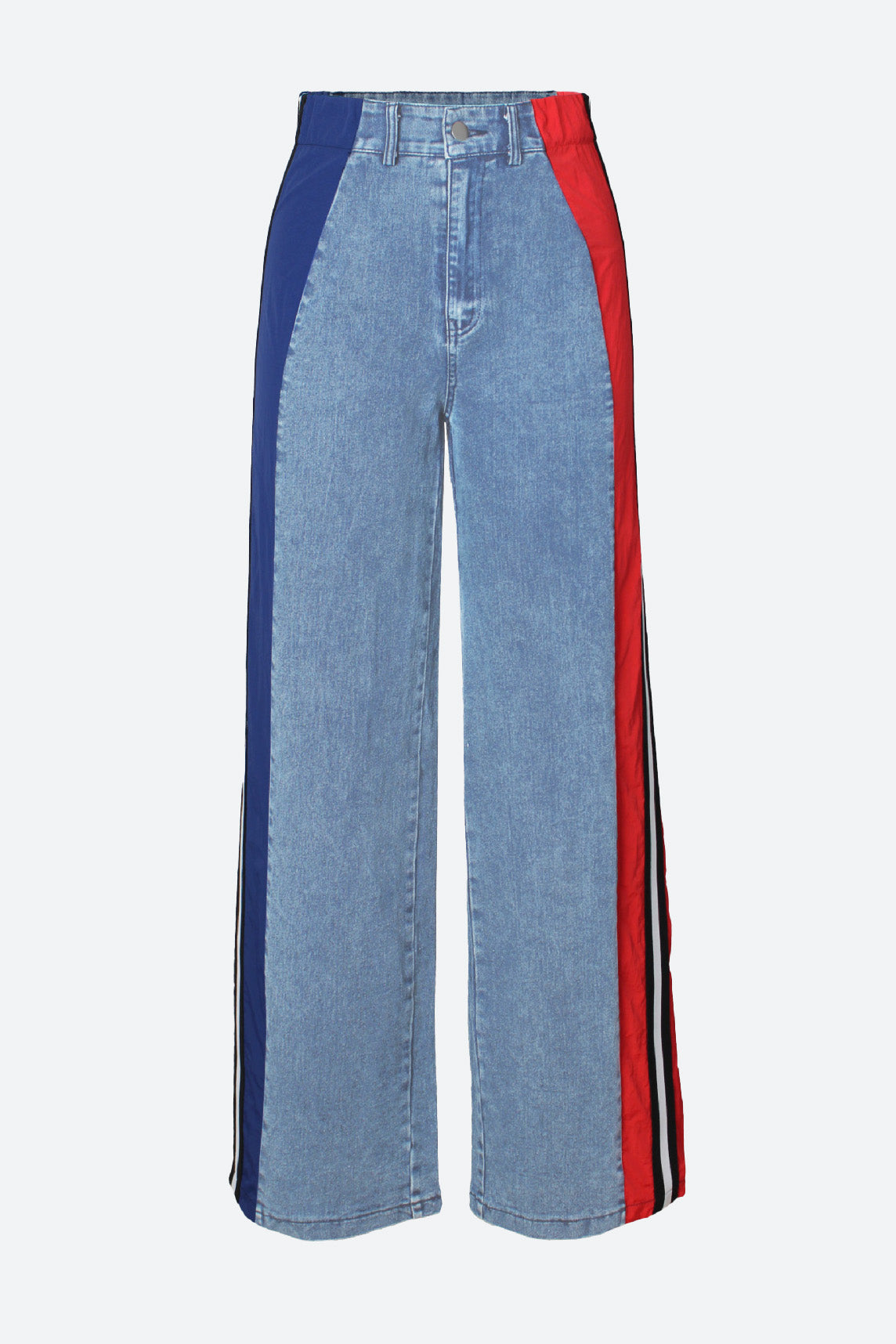 Wide Jeans with Wide Contrast Side Lines-Light Blue