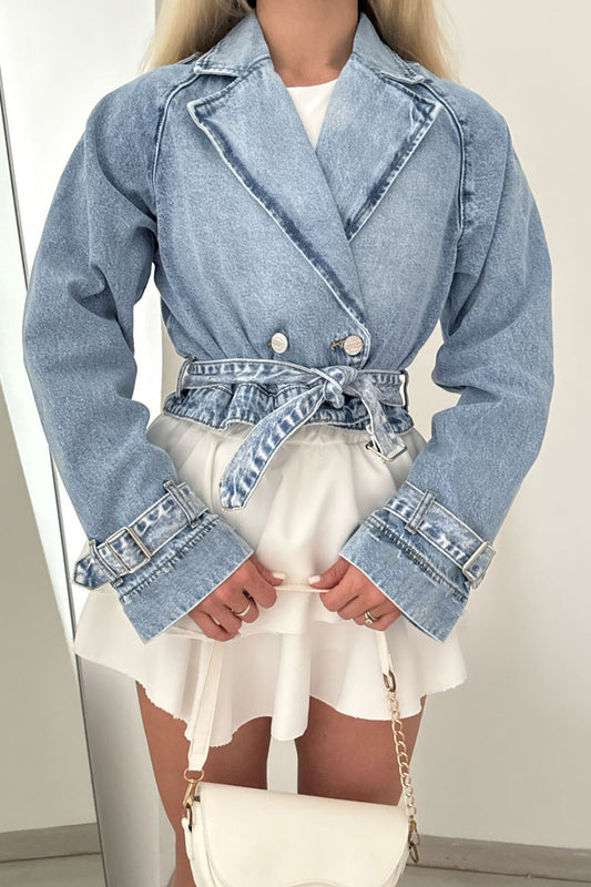 Cropped Denim Trench Jacket
