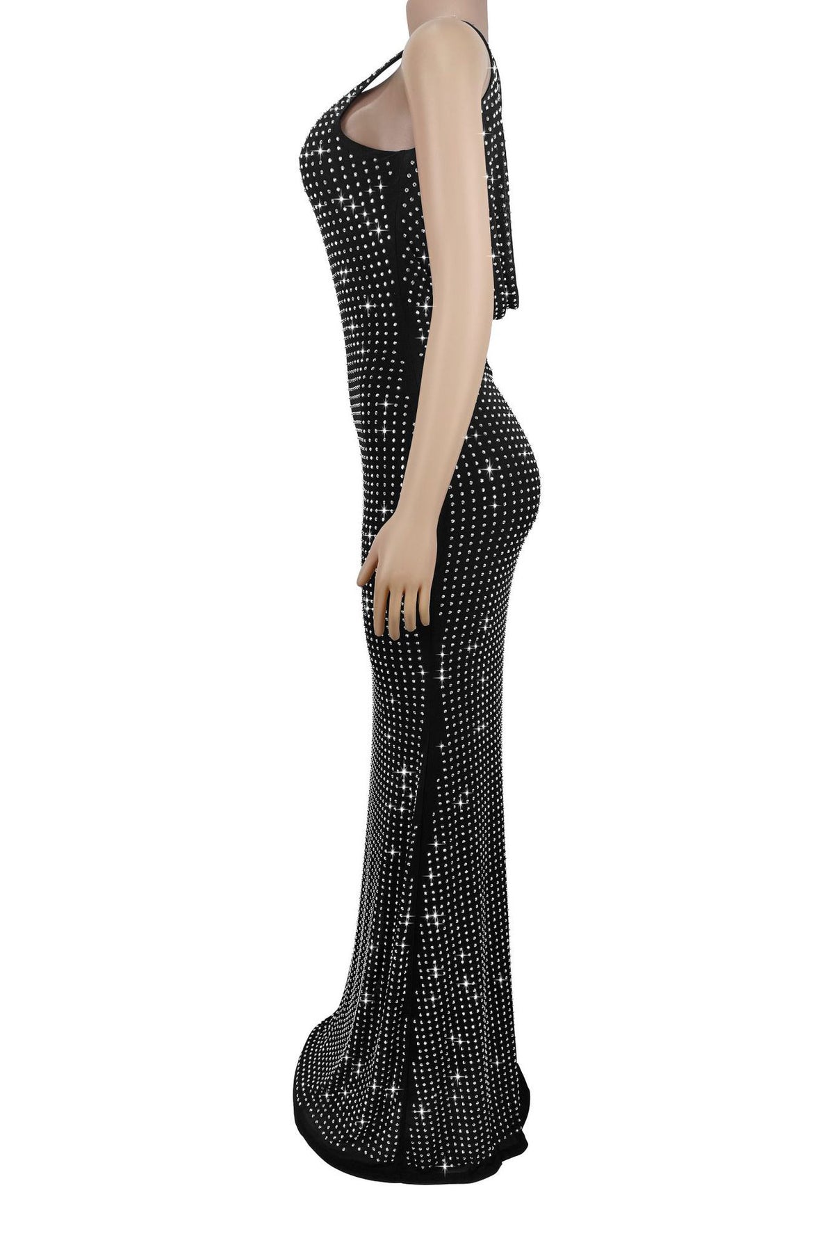 High-Waist Rhinestone Maxi Dress