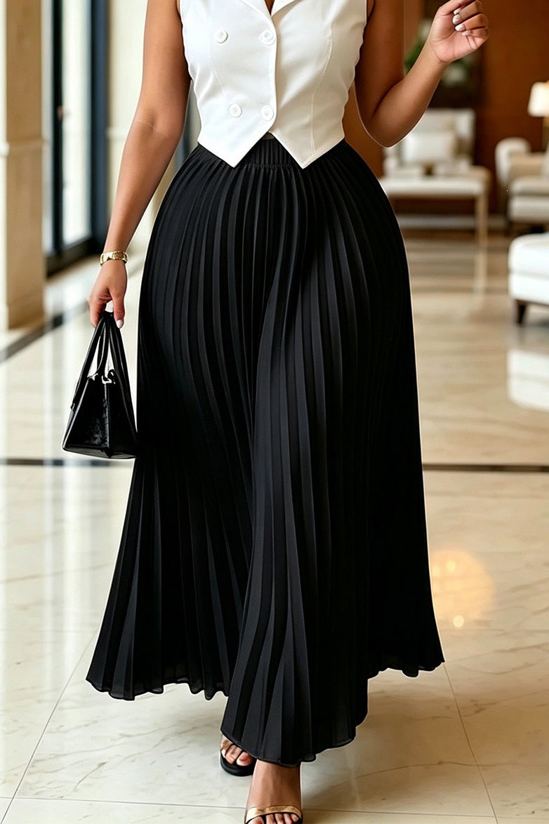 High Waist Pleated Maxi Skirt