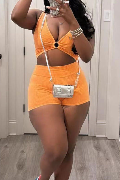 Cutout Crop Top And Shorts Set
