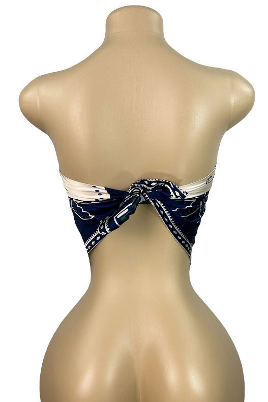 Printed Strapless Scarf Top with Tie Back
