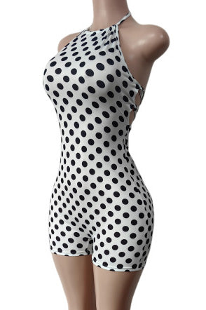 Curve-hugging Polka Dot Halter Romper
