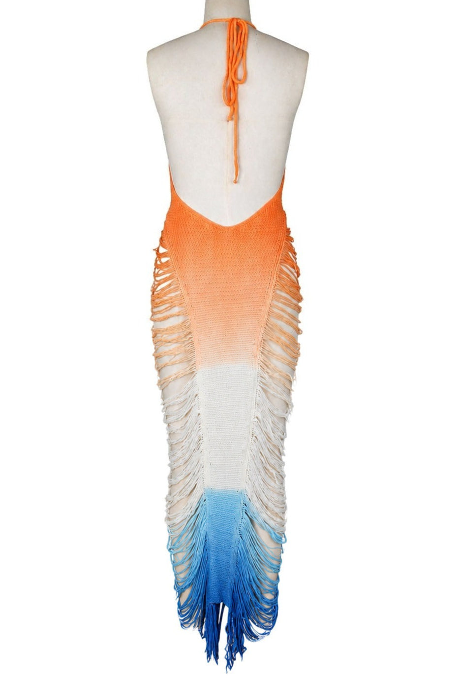 Crochet Halter Fringe Maxi Dress