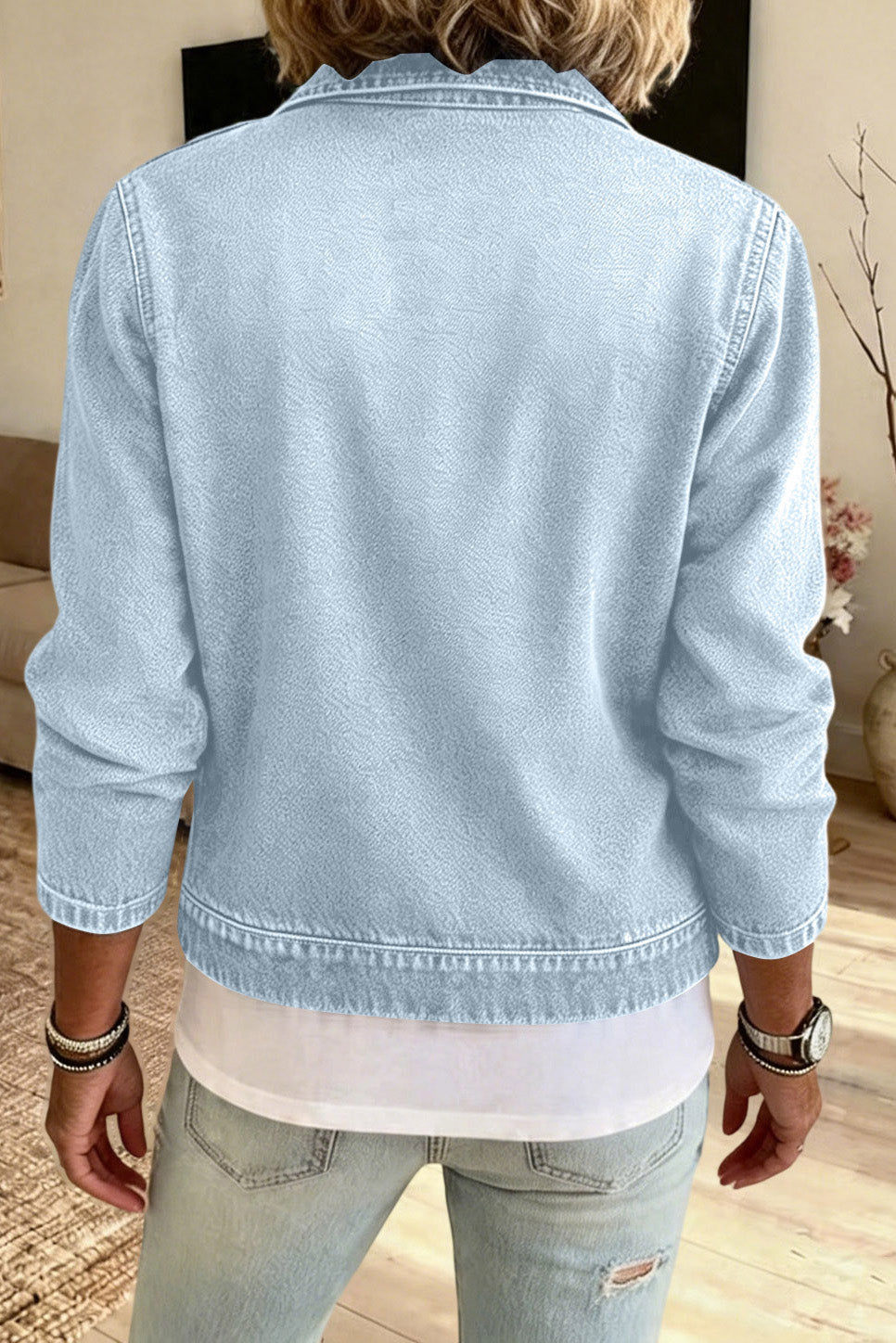 Washed Zip Front Denim Jacket