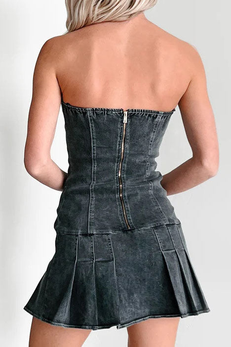 Pleated Lace-Up Mini Dress