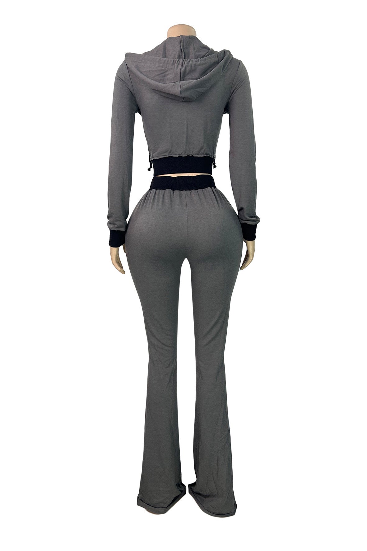 Contrast-Trim Zip Hoodie & Flare Pants Set