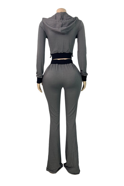 Contrast-Trim Zip Hoodie & Flare Pants Set