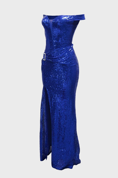 Off-the-Shoulder Sequins Prom Dress Long Slit
