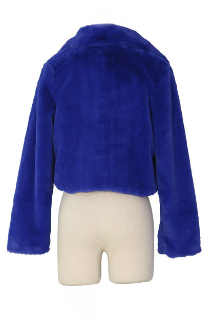 Faux Leather Lapel Short Jacket