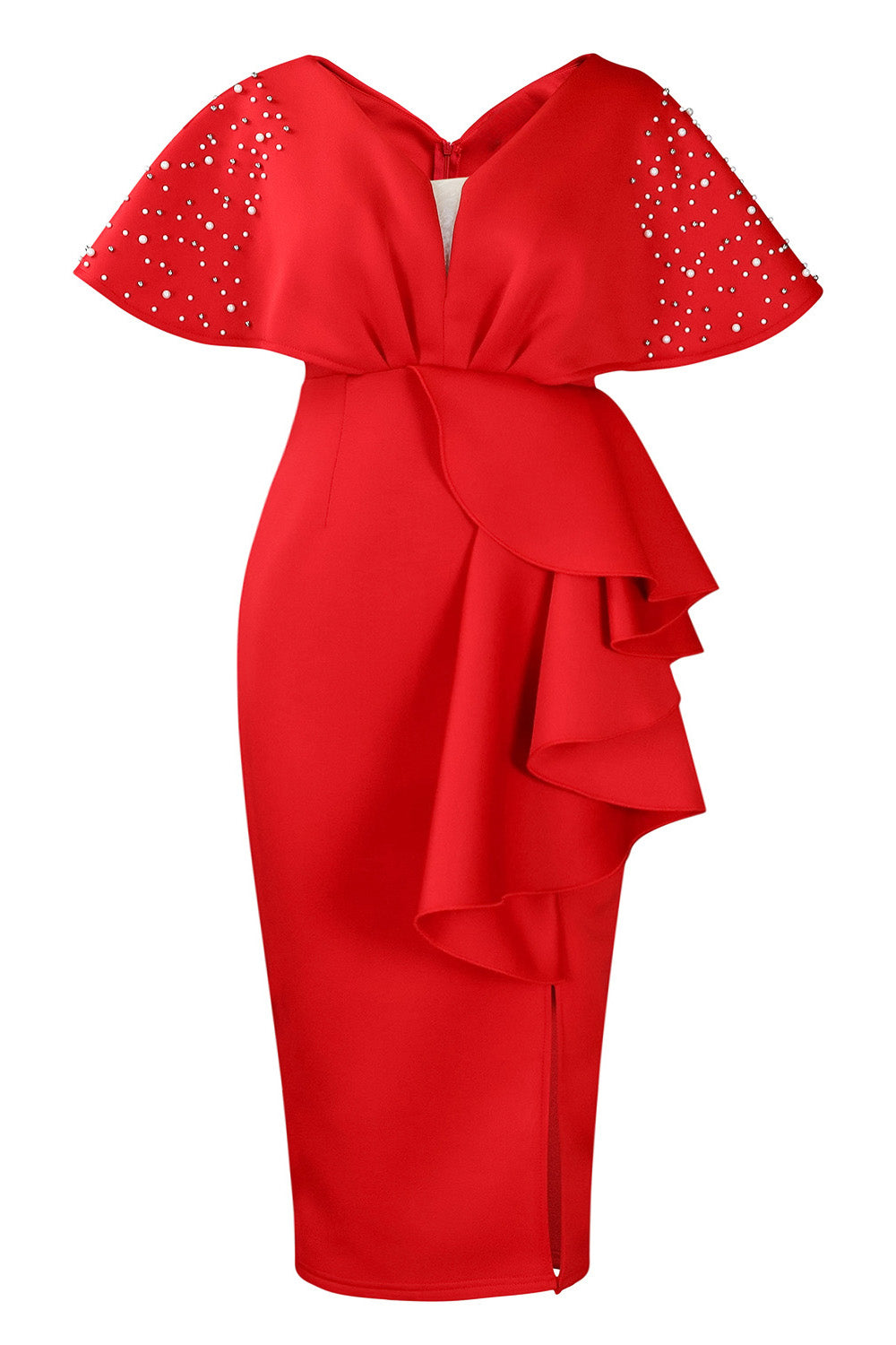 Beaded Ruffled Split Party Dress