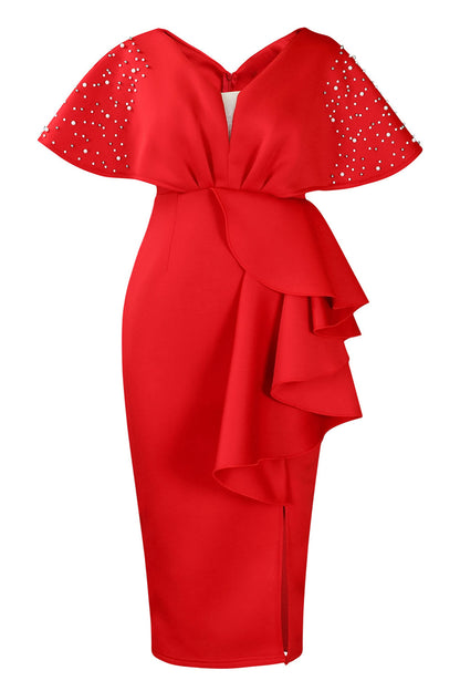 Beaded Ruffled Split Party Dress