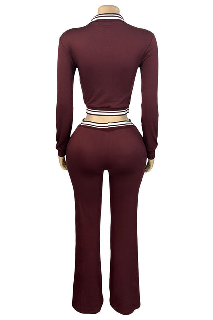 Half Zip Collar Top and Drawstring Pants Set
