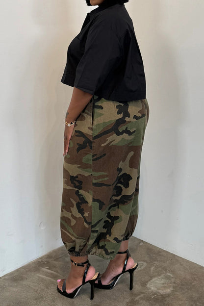 Plus Size Cropped Parachute Pants