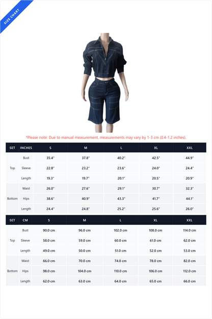 Contrast Stitch Denim Short Set
