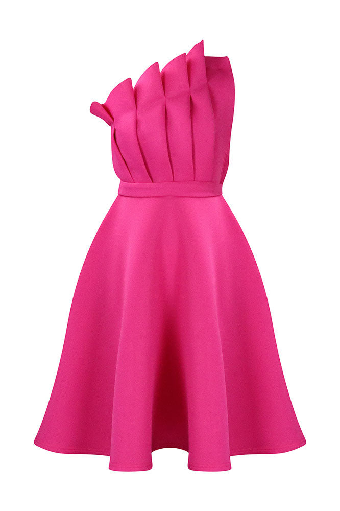 Pleated Asymmetric Cut Long Dress