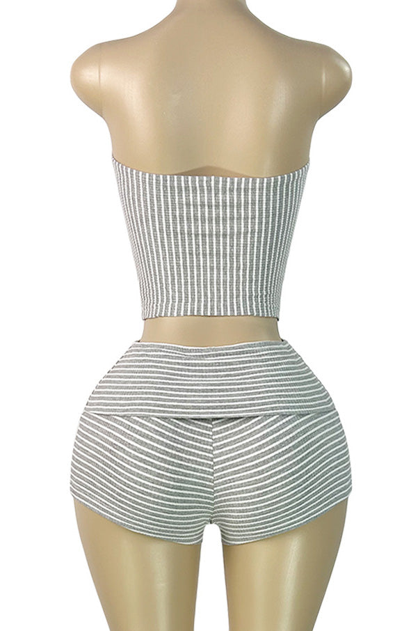 Striped Ribbed Tube Top & Shorts Set
