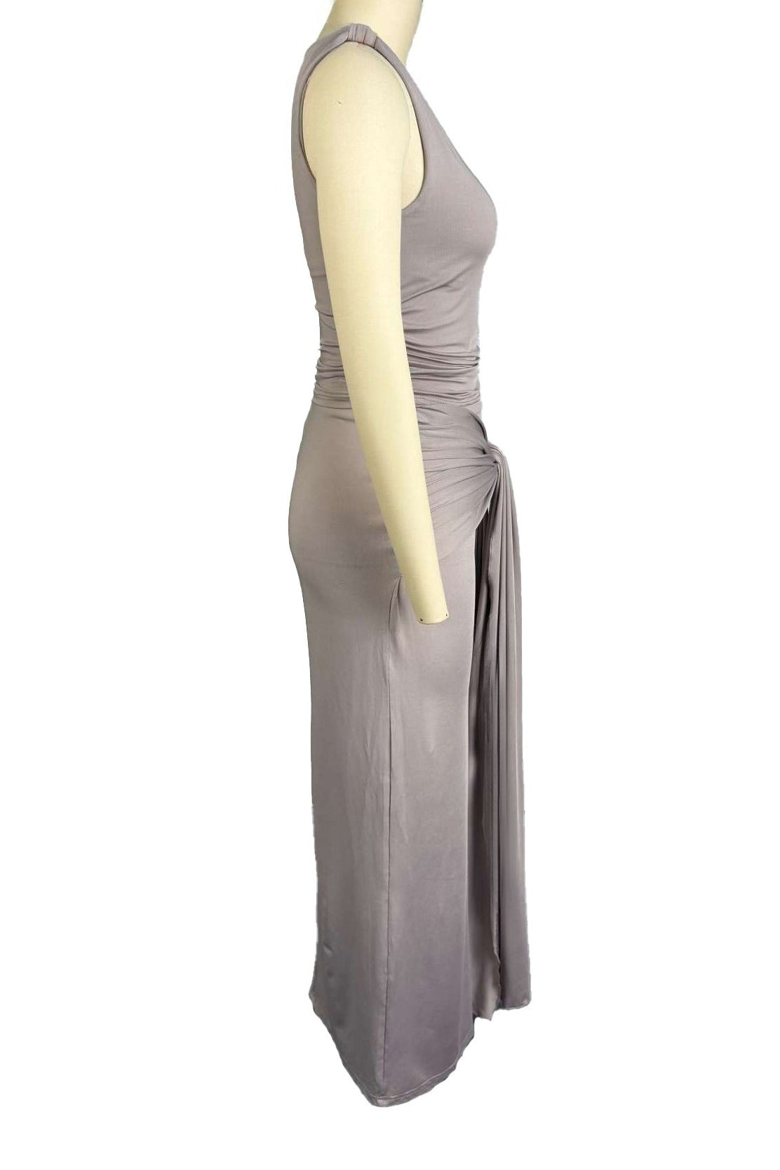 Draped Knot-Front Ruched Maxi Dress