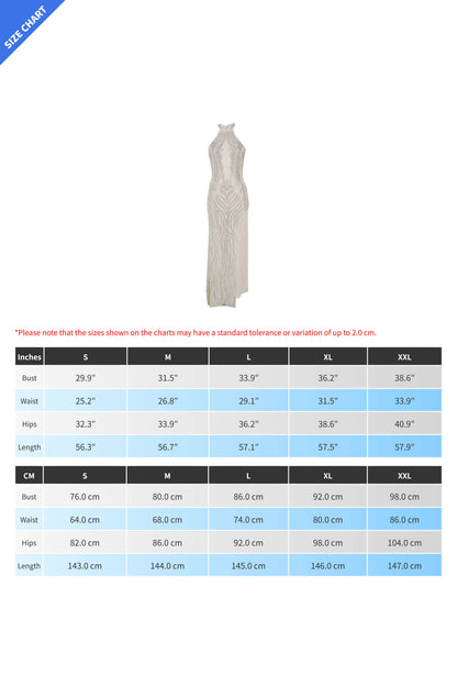 Sheer Silver Illusion Halter Maxi Gown
