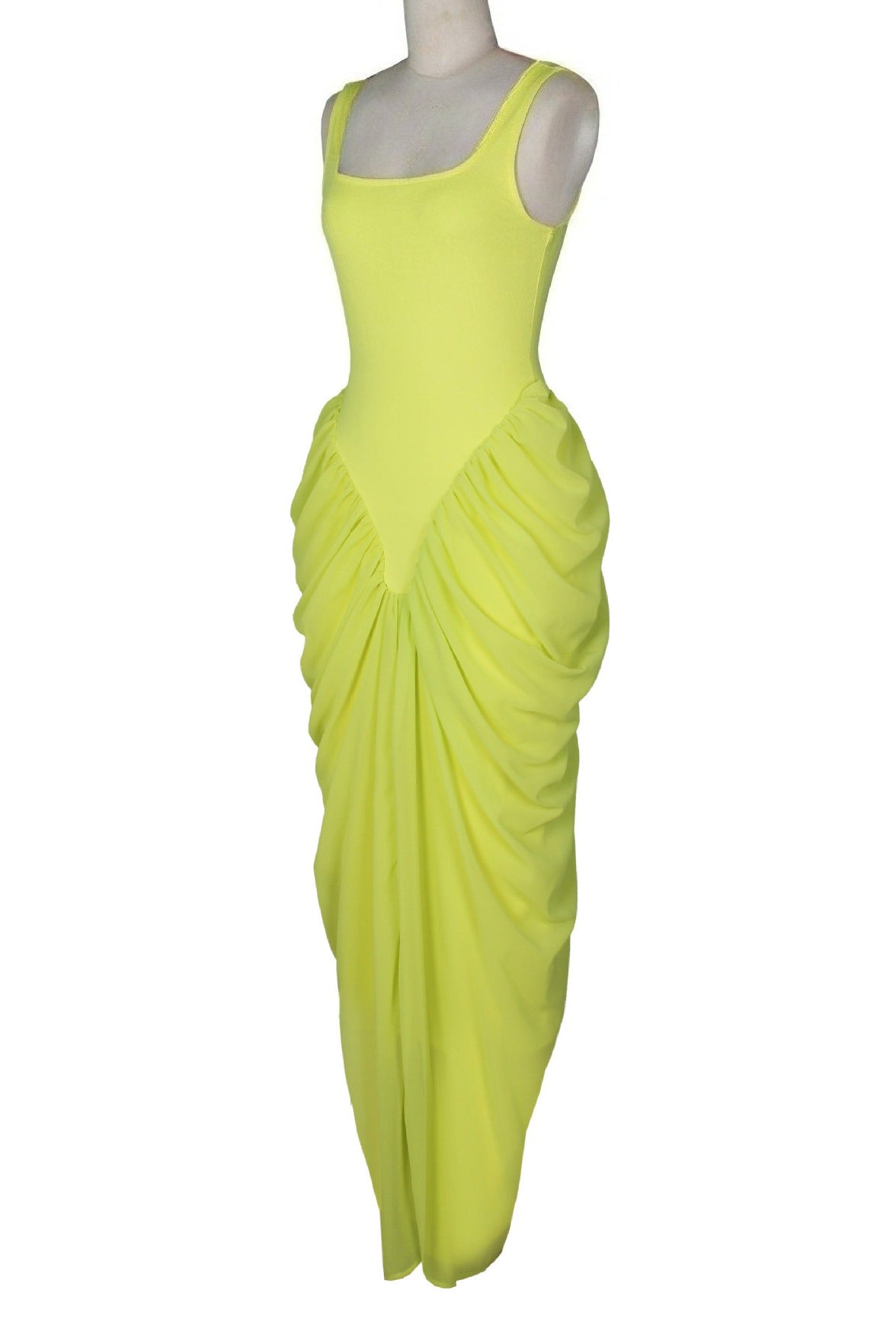 Draped V-Waist Chiffon Maxi Dress