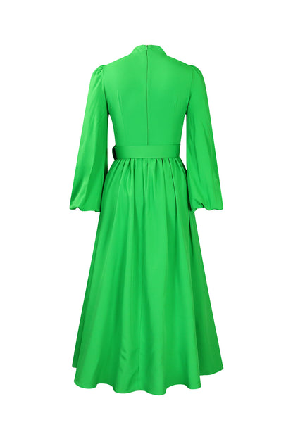 High Neck Puff Sleeve Evening Large Hem Dresses