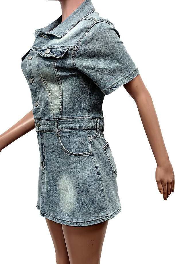 Short Sleeve Denim Mini Dress