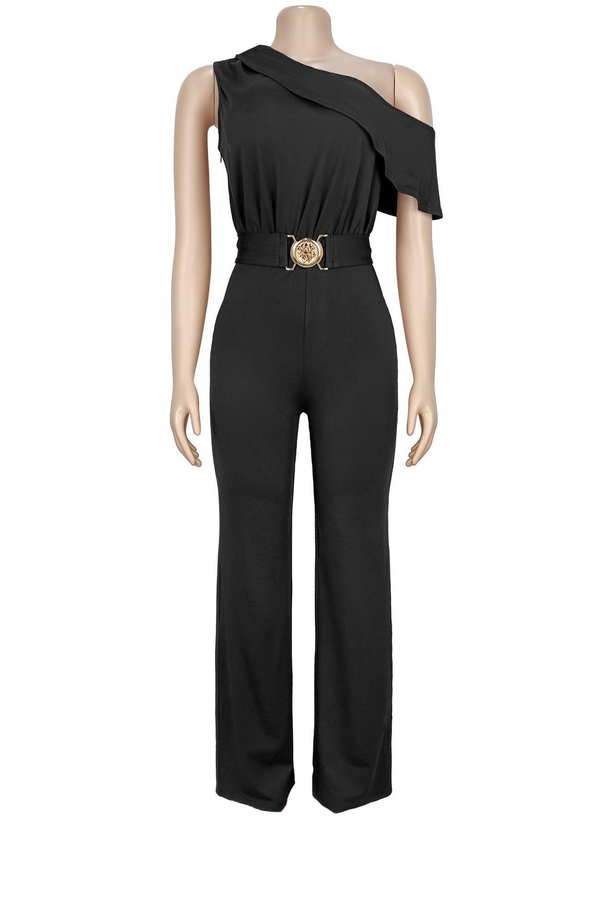 One-Shoulder Draped Wide Leg Jumpsuit