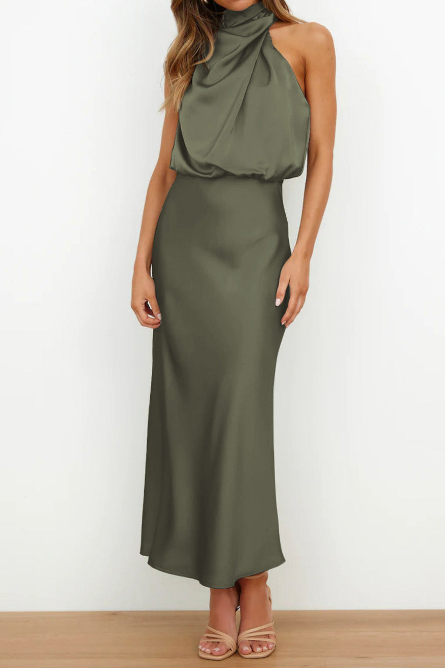Satin Mock-Neck Slip Dress