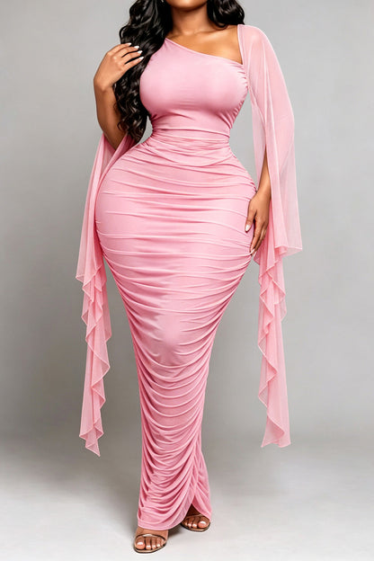 Ruched One-Shoulder Maxi Dress