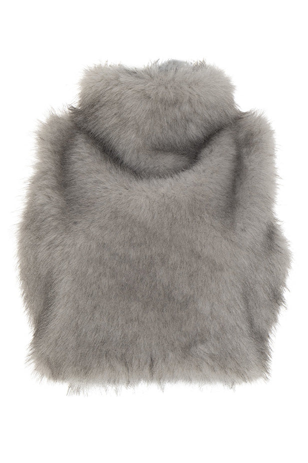 High Neck Fuzzy Zip Vest Top