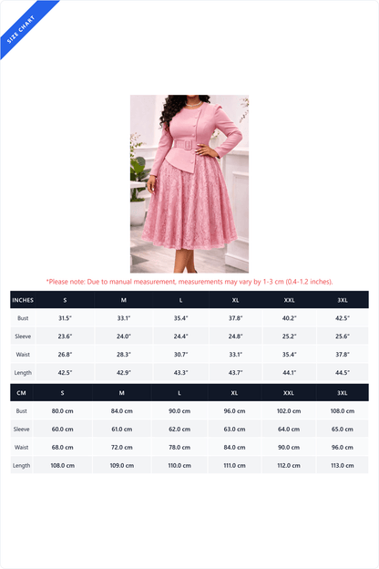 Belted Jacket Lace A Line Midi Dress