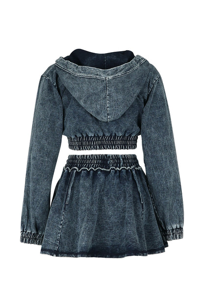 Hooded Denim Jacket & Skirt Set