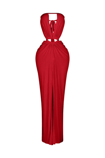 Cutout Ruched High Slit Maxi Dress