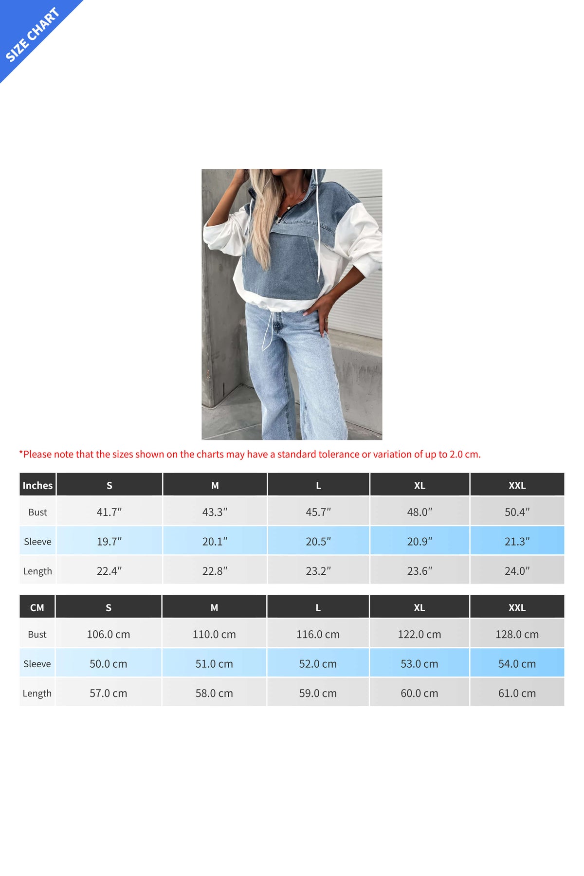 Loose Wash Denim Patchwork Hoodie