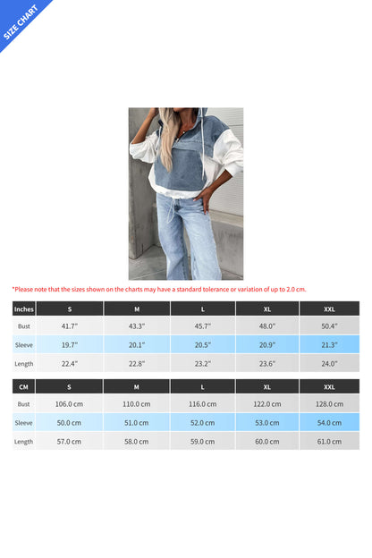 Loose Wash Denim Patchwork Hoodie