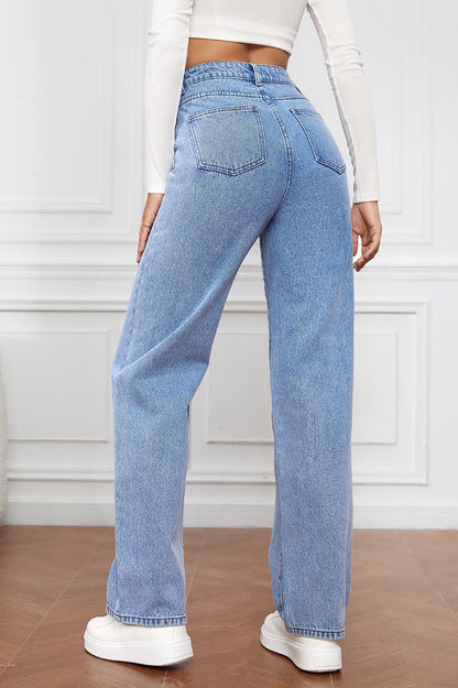 High-Waisted Straight Leg Jeans