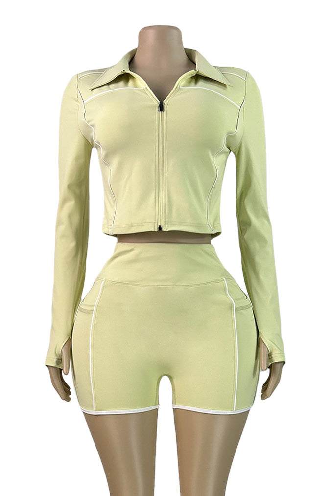 Zip-Up Thumbhole Top & Shorts Set - Sport Fit