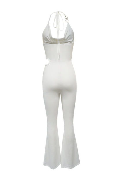 Cowl Neck Cutout Flared Jumpsuit