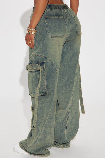 Drawstring Waist Washed Wide Leg Jeans