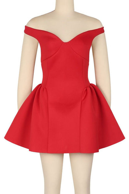Off Shoulder V Neck Mini Dress