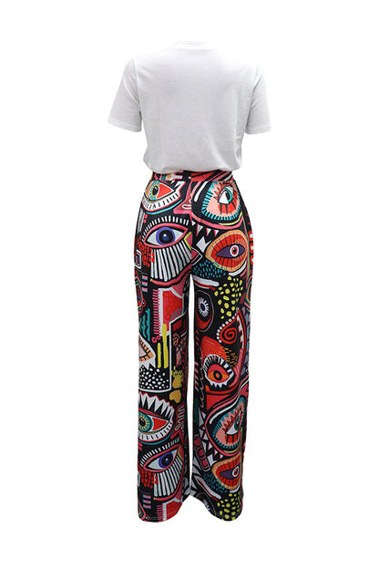 Printed Two Piece Set with Wide Leg Pants