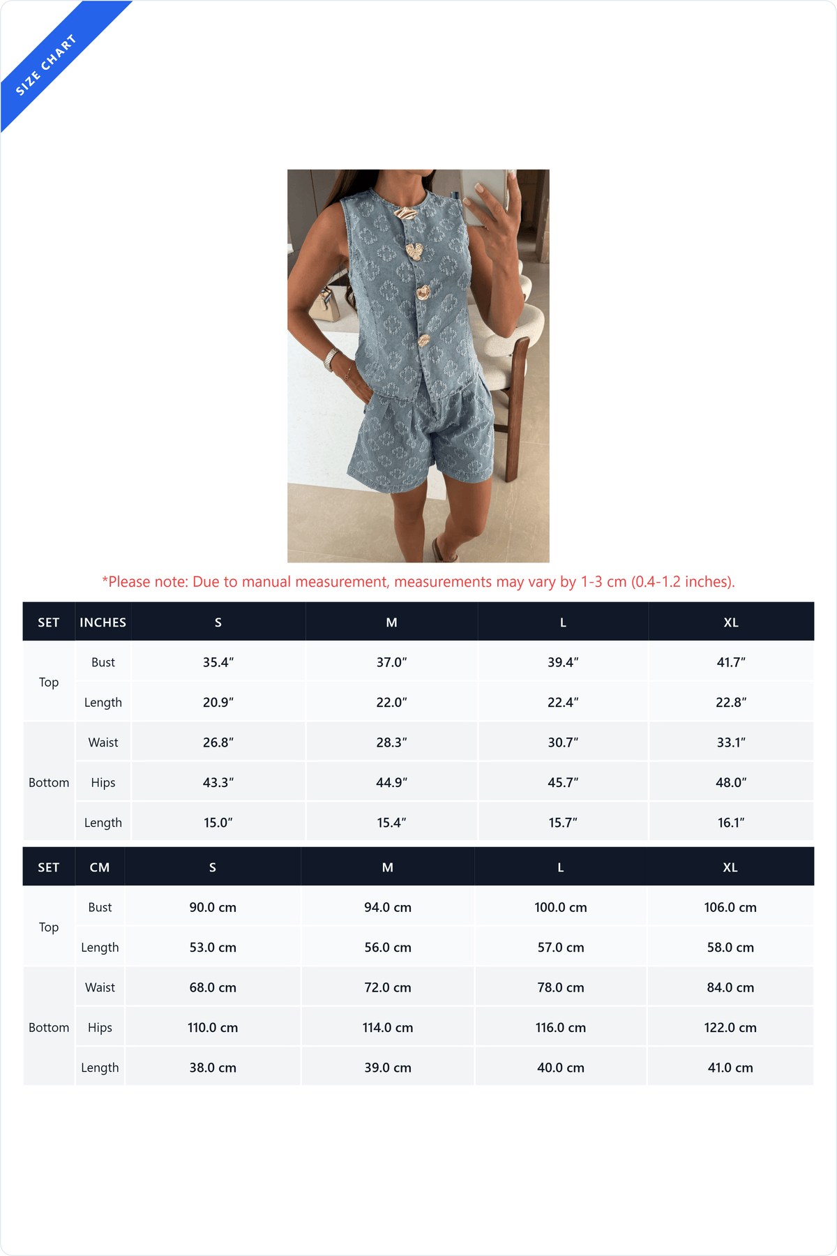 Sleeveless Denim Shorts Two Piece Set