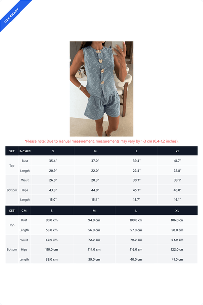 Sleeveless Denim Shorts Two Piece Set