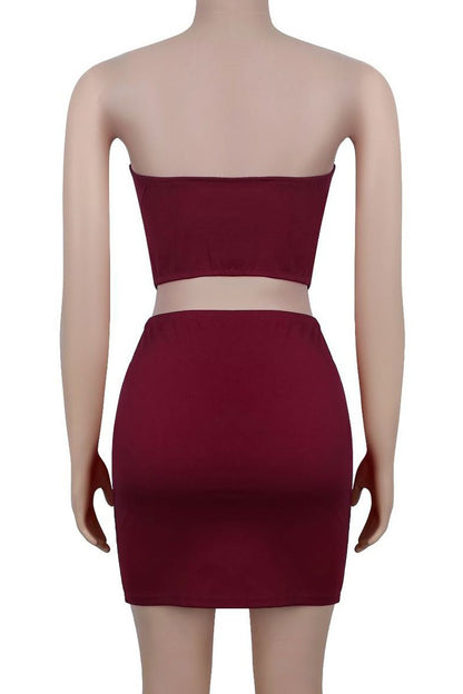 Strapless Eyelet Two Piece Skirt Set