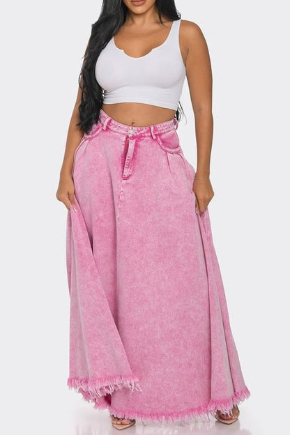 Long Washed Denim Skirt