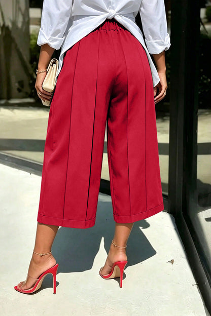 High Waist Pleated Wide Leg Culottes