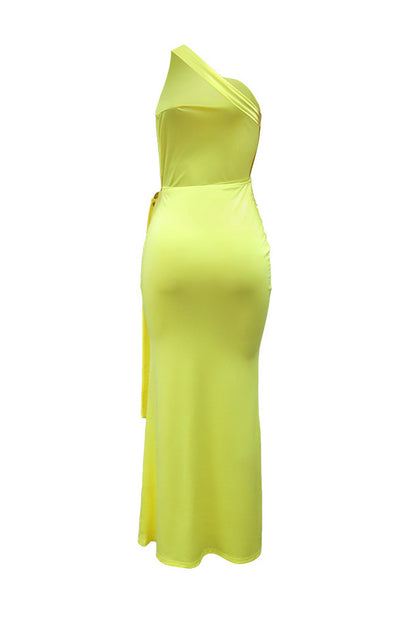 One-Shoulder Open Back Ruched Maxi Dress