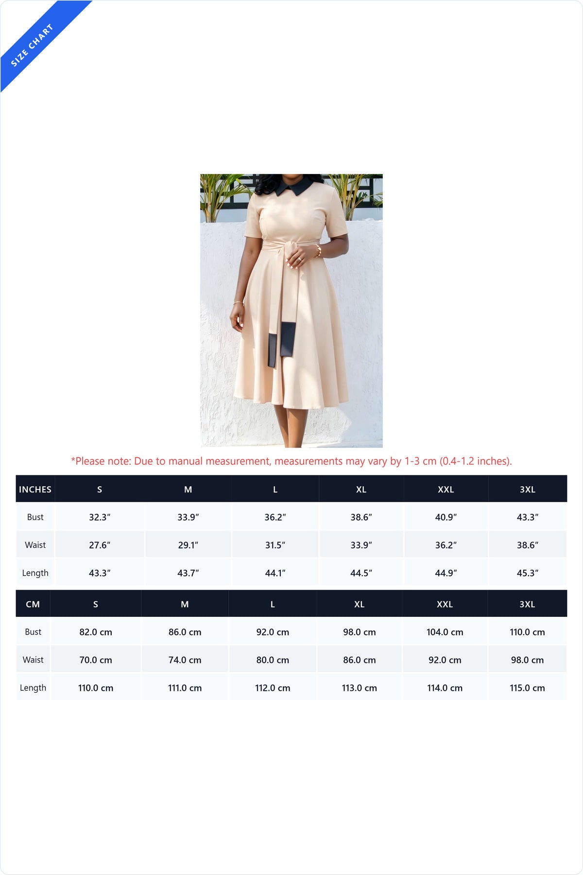 Contrast Collar Tie-Waist A-Line Midi Dress